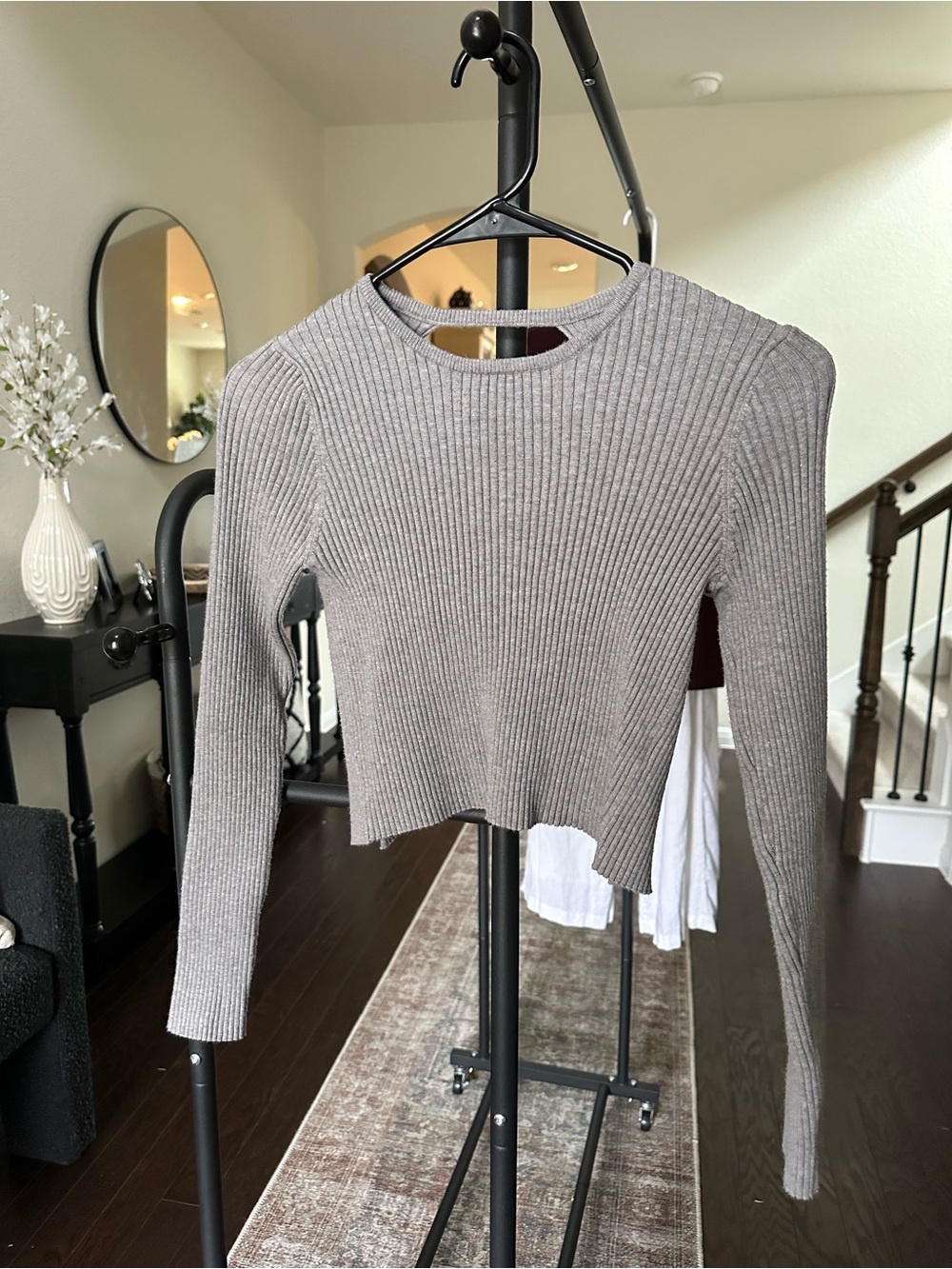 Nordstrom heather grey ribbed crop sweater